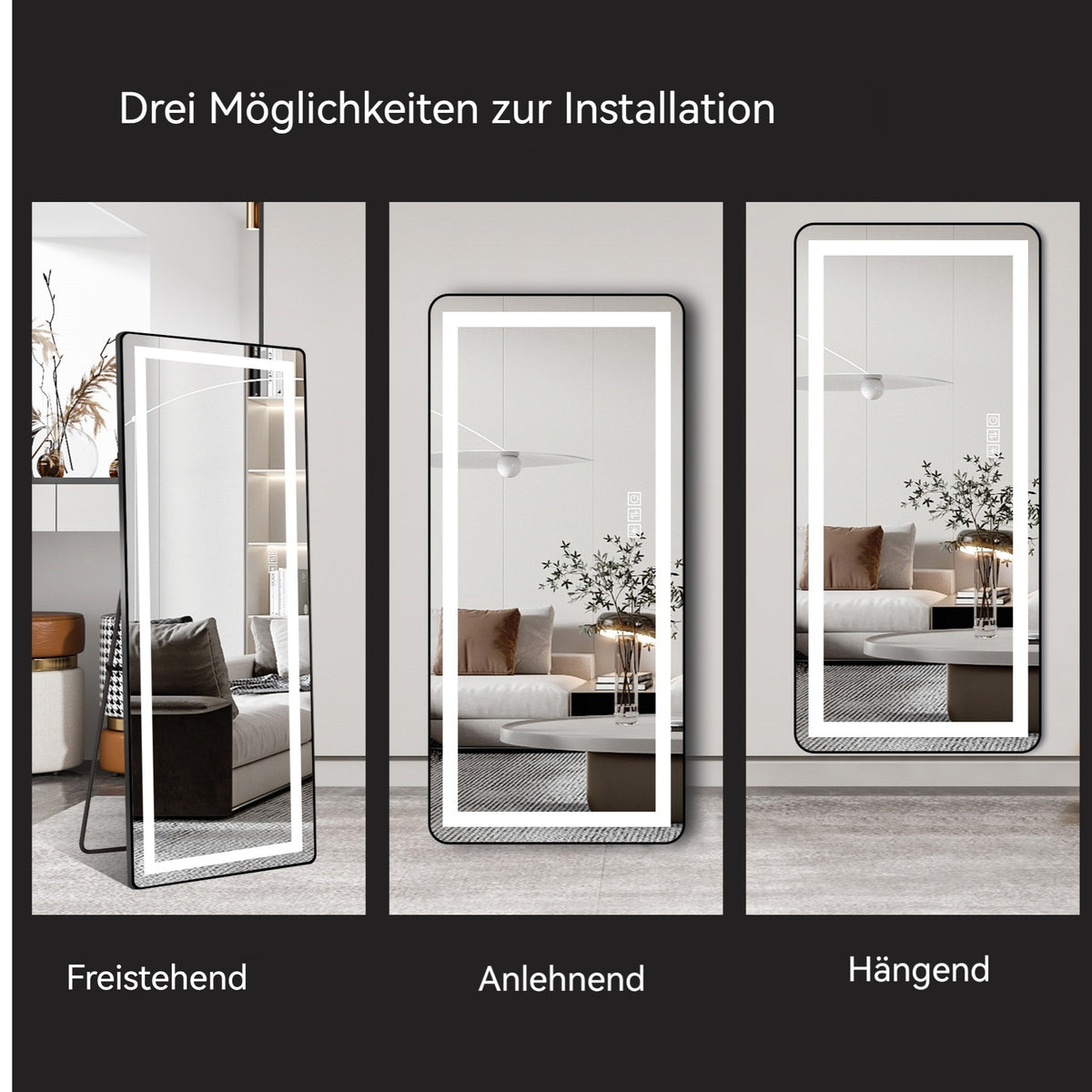 Full-Length Wall Mirror 125x45cm - Natural Wood Frame