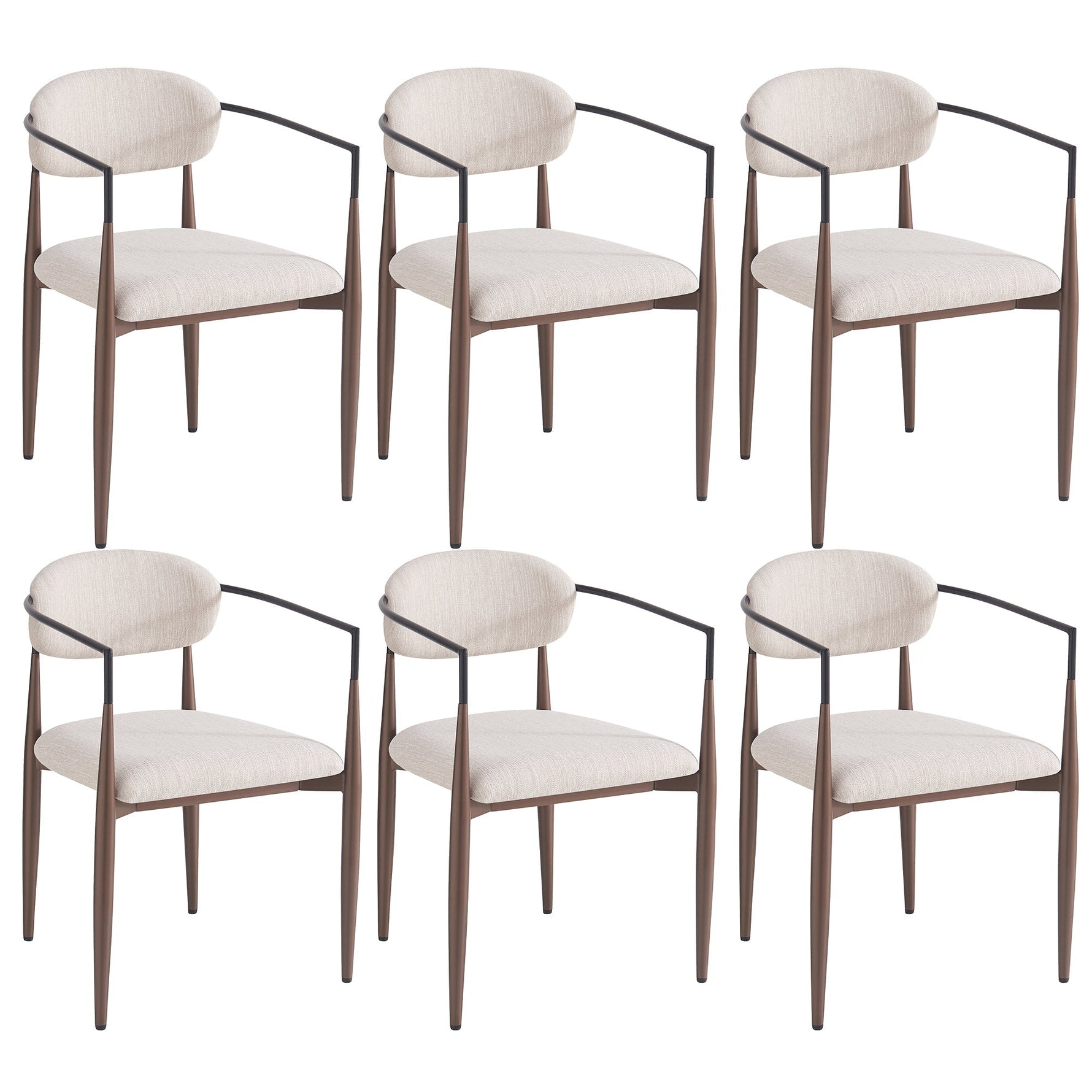 Dining Chair Set (6 Pcs) Modern Luxury Ergonomic Adjustable Legs - Linen Fabric