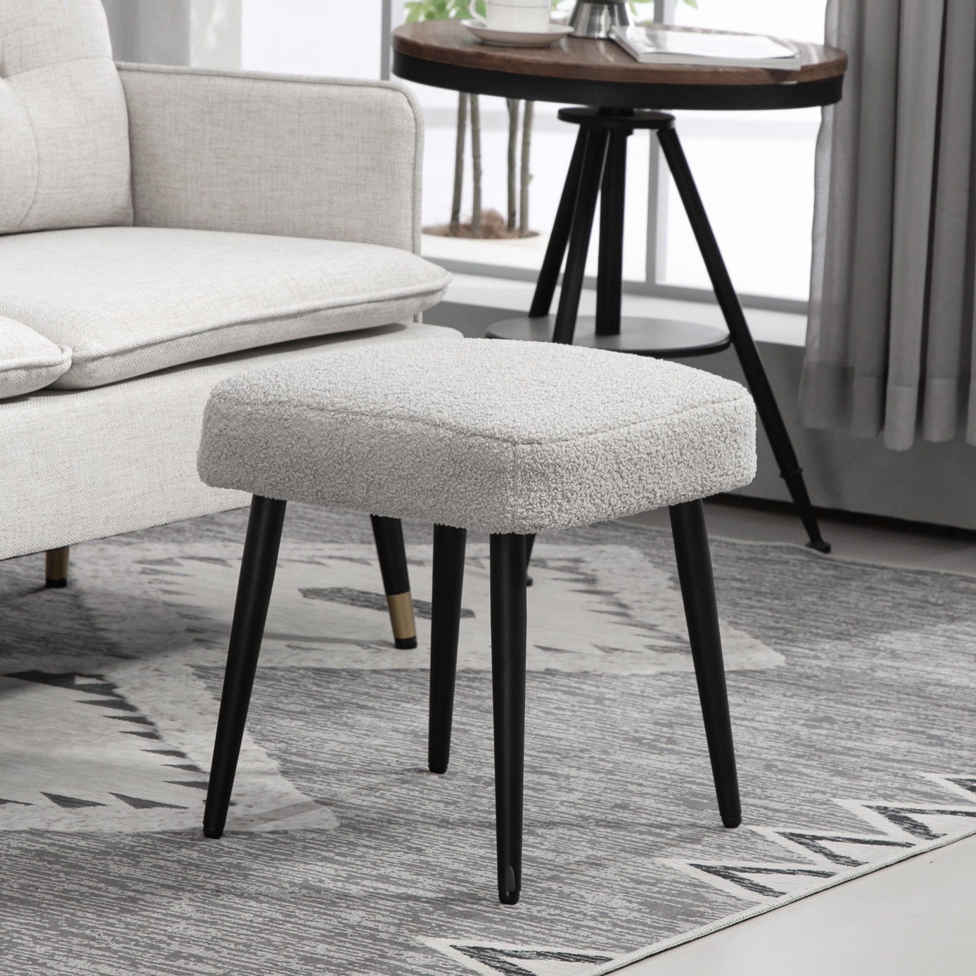 Square Footstool/Stool, Footrest Steel Legs, Cashmere Look Light Grey