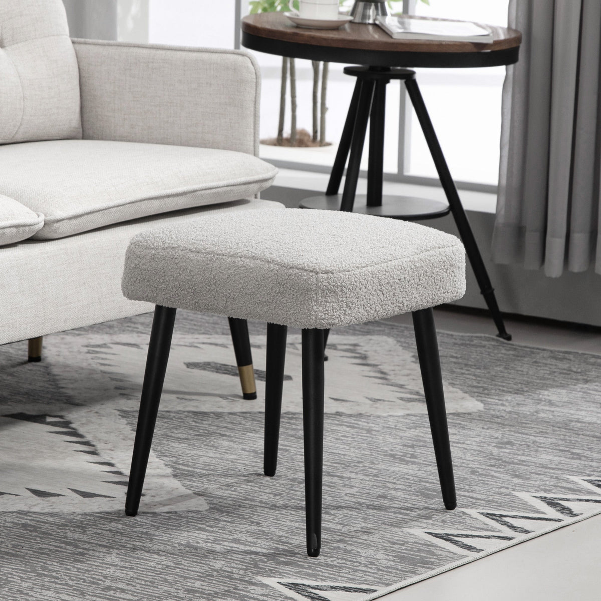 Square Footstool/Stool, Footrest Steel Legs, Cashmere Look Light Grey