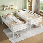Bunk Bed for Children, Angled Ladder Fall Protection Divisible 2 Single Beds, Pine Frame White 90x200cm