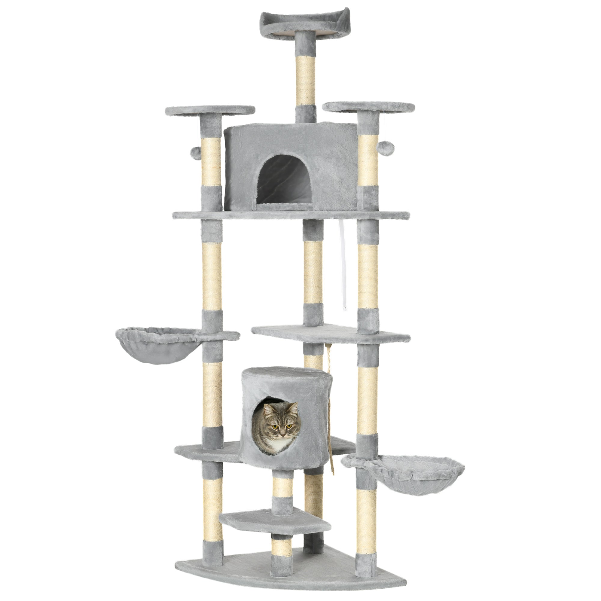 Cat Tree, Large 200 cm XXL with Cat Caves, Hammocks, Light Grey