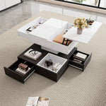 Coffee Table, 360° Rotating Top, 3 Drawers, Liftable, White & Black