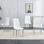 Dining Chairs 4-Piece Set, Silver Metal Legs, White PU Leather