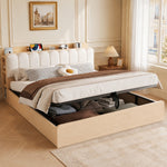 Wooden Flatbed 180x200 with Hydraulic Storage & USB, Wood