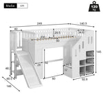 Bunk Bed with Slide, Storage Stairs and LED Light Strip, White Solid Wood