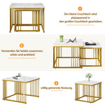 Nesting Coffee Tables Set of 2 Square Marble-Effect High-Gloss - Gold Legs