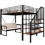 Bunk Bed with Removable Sofa and Storage Stairs, 140x200cm, Black Metal