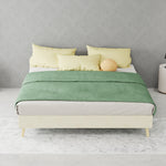 Modern Minimalist Bed Frame 140x200cm with Mattress, Beige Velvet