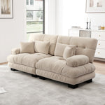 Cloud Corner Sofa, Double with Lumbar & Decorative Cushions, Chenille Light Brown
