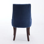 Dining Chairs Set of 2 Channel Upholstered Solid Wood Legs - Blue Linen