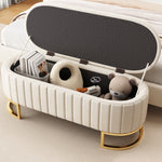 Sofa Bench Footstool with Storage, 120x40cm, Beige Velvet Fabric