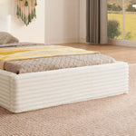 Single Bed 90x200cm, Eucalyptus Wood Frame, Corduroy Cover, Beige