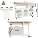 Kitchen Island Dining Cart - Multifunctional Storage, Removable - White Wood Grain