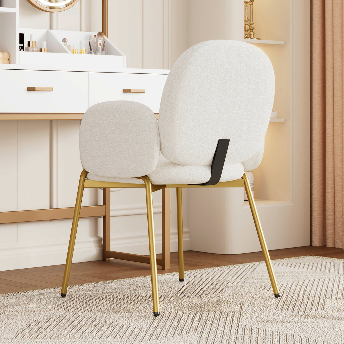 Dining Chairs and Lounge Chairs with Gold Legs, Set of 2, Beige Teddy