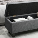 Storage Bench Upholstered with Wooden Legs 138x40x45cm, Dark Grey Linen