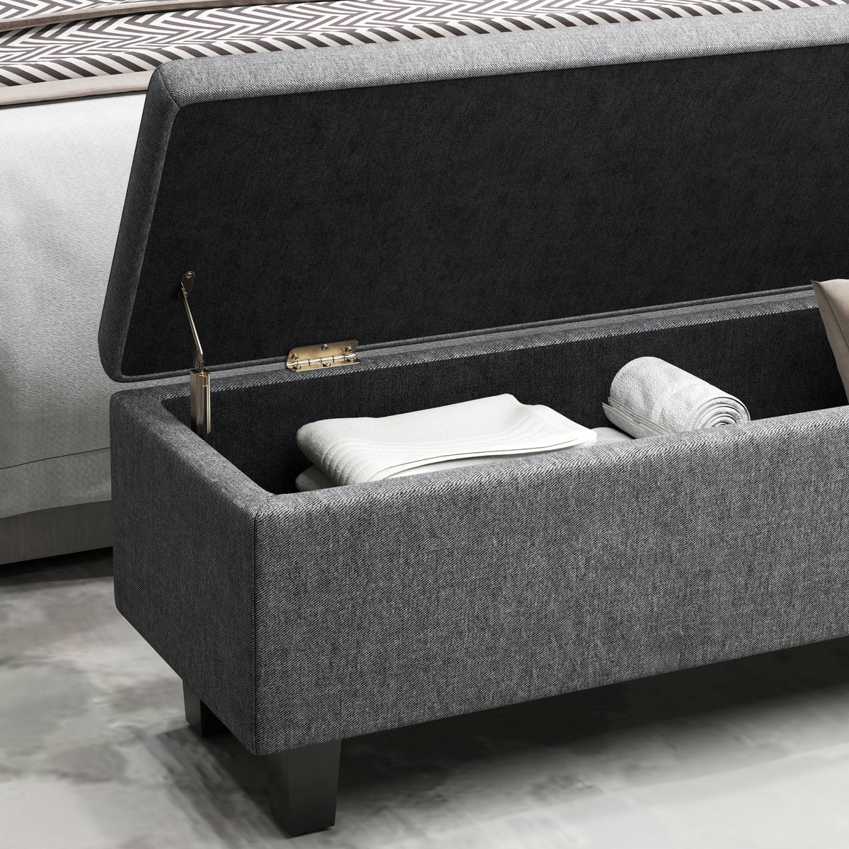Storage Bench Upholstered with Wooden Legs 138x40x45cm, Dark Grey Linen