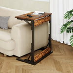 Set of 2 Foldable C-Shaped Side Tables with Metal Frame, Brown