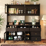 Dining Room Tall Cabinet 145x39x171cm Perforated Glass Doors Wine Rack Storage - Black/Gold