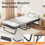 Folding Bed 90x190cm 10cm Memory Foam Mattress, Wheels, Black