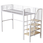 Loft Bed 90x200 cm with Storage Space & Stairs, Metal