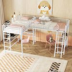 Loft Bed 90x200cm with Desk & Double Staircase, White