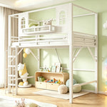 Children's Loft Bed 90x200 cm with Roof Design, White Metal