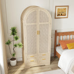 Modern Wardrobe with Curved Doors, Clothes Rail and Drawers, Oak MDF