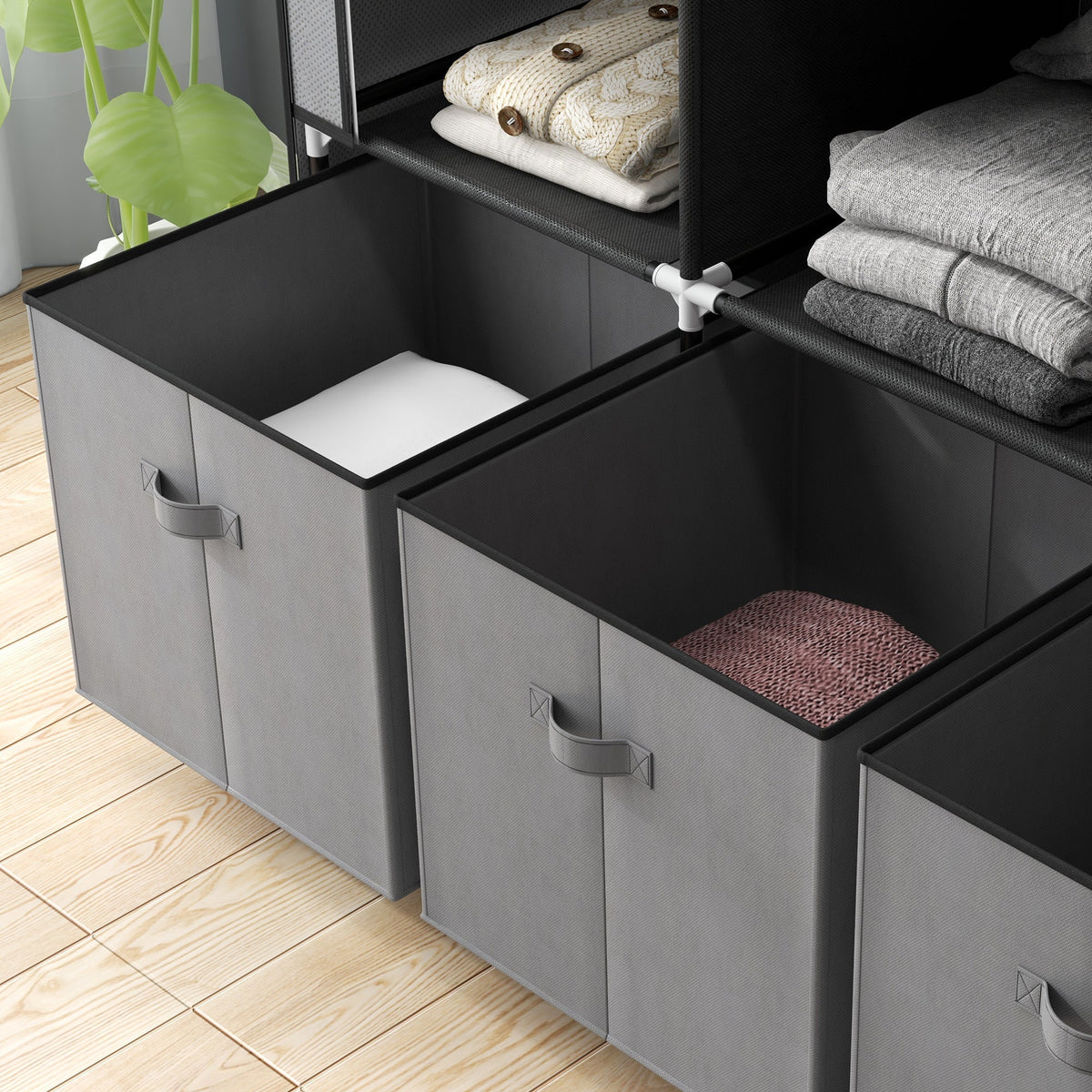 Foldable Wardrobe with Zipper Storage, Non-Woven Fabric, Dark Grey