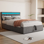 Upholstered Bed 140x200cm Hydraulic Storage Adjustable Height LED USB/Type-C - Grey