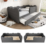Upholstered Daybed Sofa Bed with Pull-Out Bed 90x190cm Slatted Base, Linen Grey