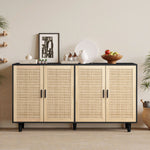 Rattan Storage Cabinet, 158cm 4-Door Decorative, Black