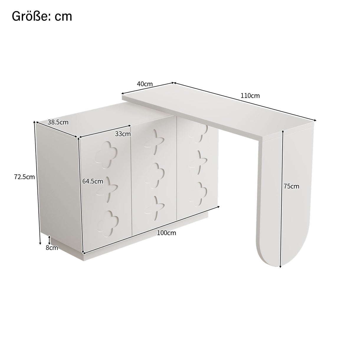 Desk, Rotating L-Shaped Corner, 110 cm White