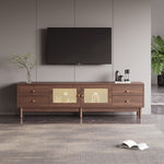 TV Cabinet, 180cm with Rattan Doors, 4 Drawers, Cable Management, Dark Wood