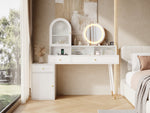 Vanity Table with LED Mirror & USB Ports, L-Shape Design, White