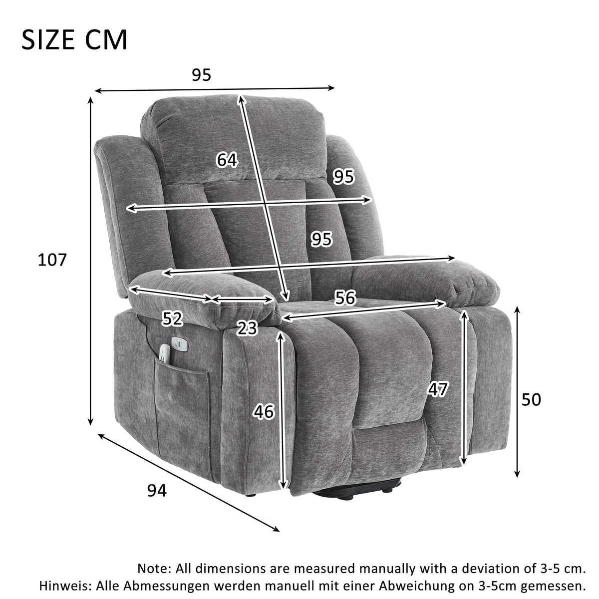 Electric Massage Chair with Lifting Function, Heating, and 8-Point Massage, Grey Fabric