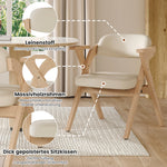 Set of 2 Folding Dining Chairs, Solid Wood and Breathable, Beige Linen