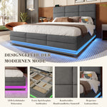 Upholstered Bed 180x200cm with Storage & LED, Grey Velour