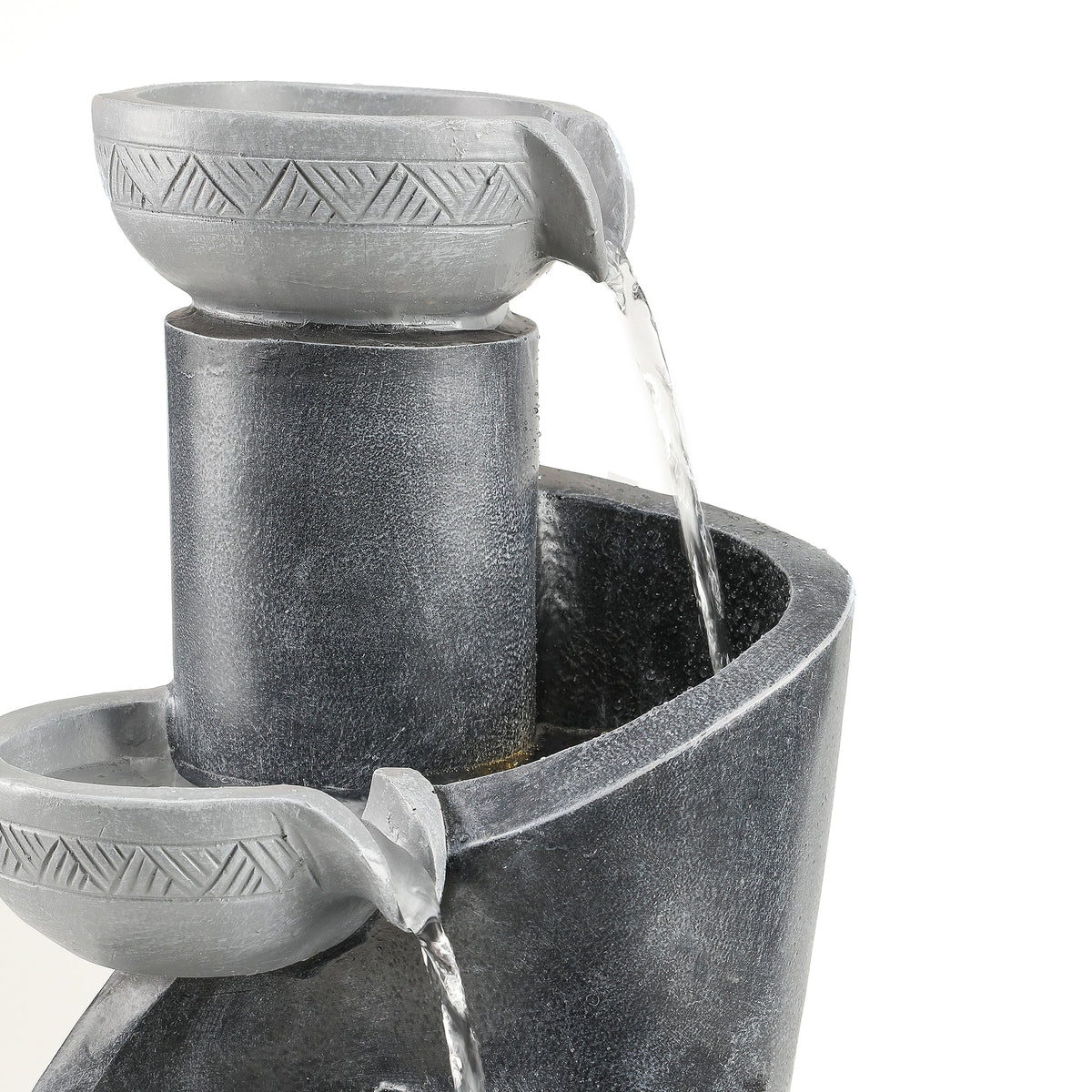 Garden Fountain with LED Lighting and Water Pump, Grey Artificial Stone