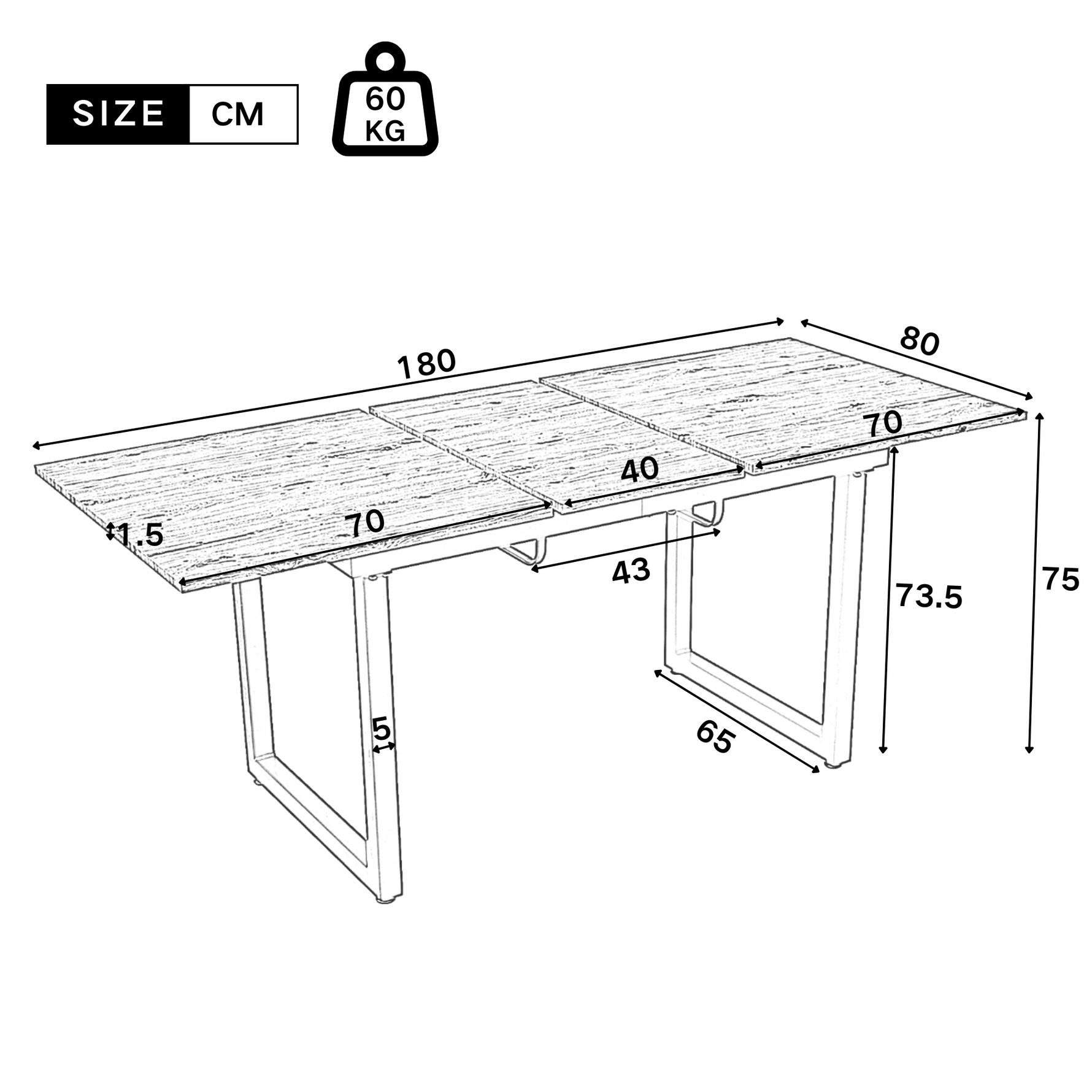 Extendable Dining Table 140/180cm Rectangular Industrial Style MDF White/Black