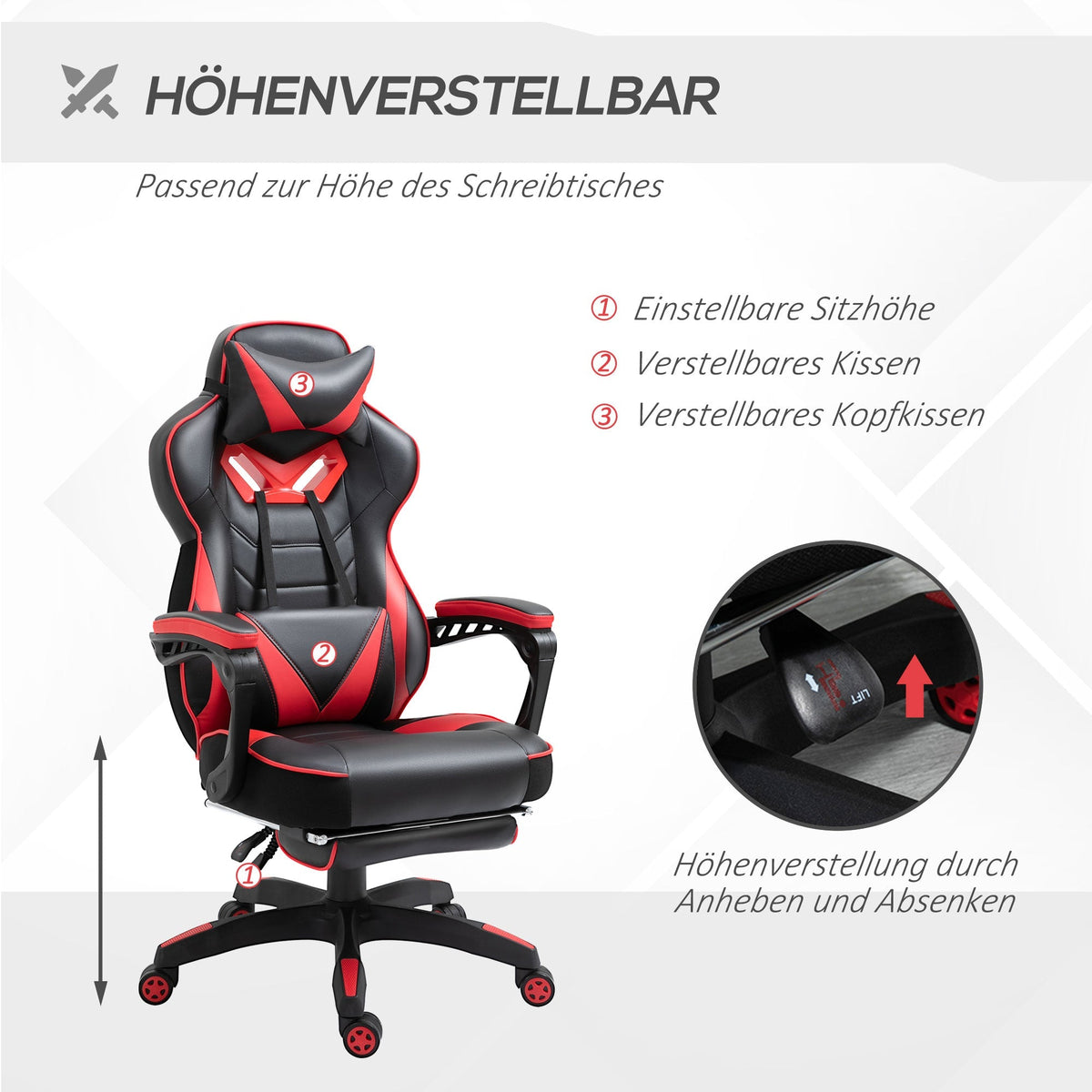 Office Chair Gaming Chair, Massage Function, Height Adjustable, Faux Leather Black