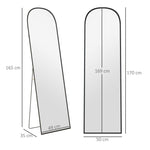 Full-Length Mirror, Curved Standing, Shatterproof Glass, Aluminum Frame, Black
