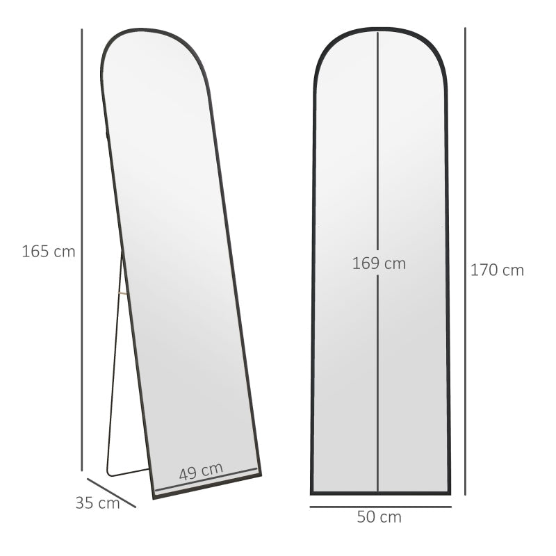 Full-Length Mirror, Curved Standing, Shatterproof Glass, Aluminum Frame, Black