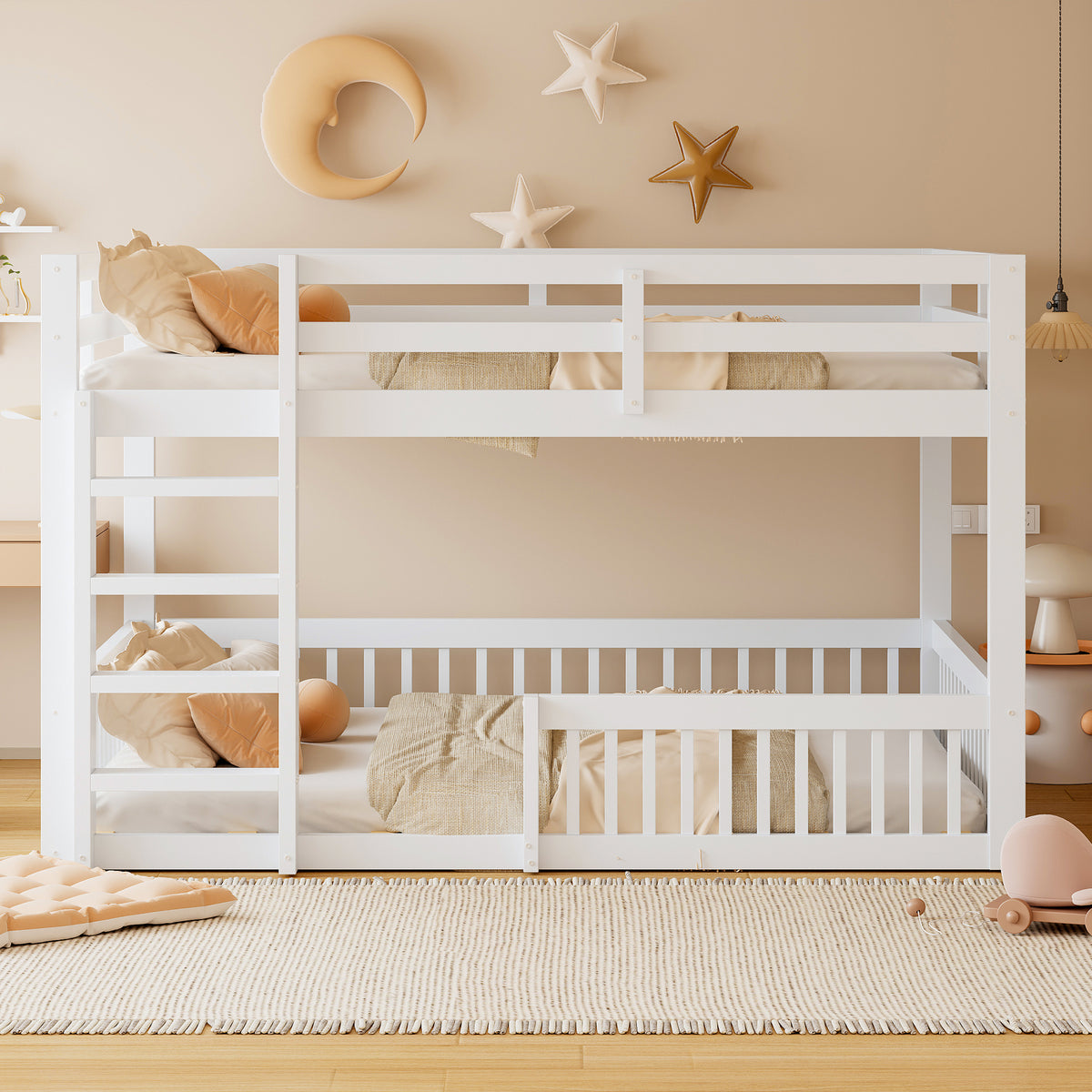 Bunk Bed 160x200 cm with Safety Guard Railings, White