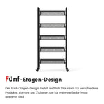 Rolling Cart 4 Tier, 5 Baskets, Steel Black