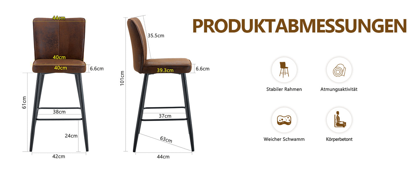 Bar Chair Set 101cm High 2-Piece - Brown Technology Fabric