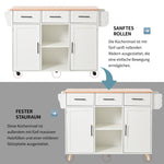 Dining Cart Sideboard 139cm Folding Worktop Storage on Wheels - White/Wood
