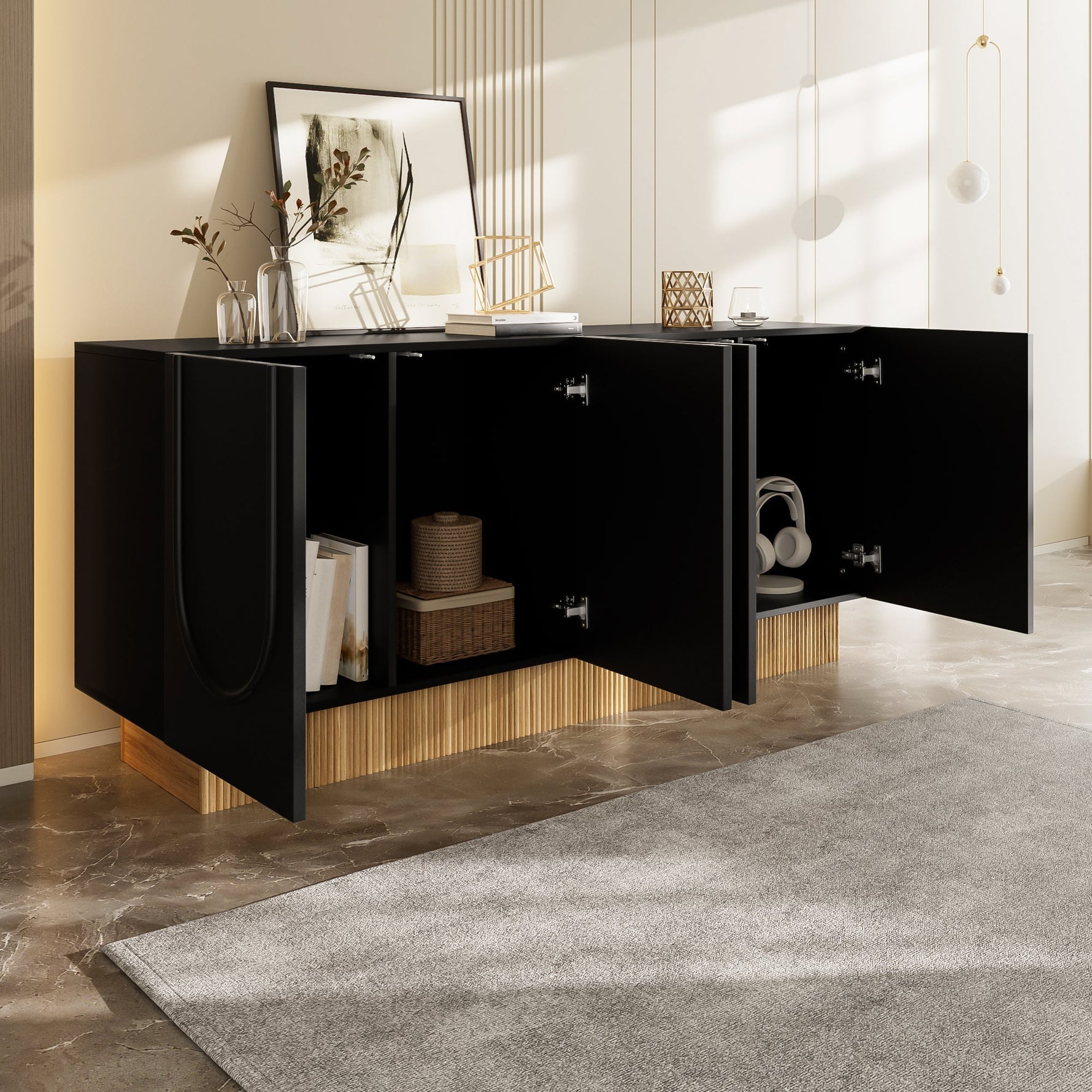 Modern Sideboard Cabinet with 4 Doors Ample Storage U-Shaped 160x75x38 cm