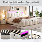Upholstered Bed 180x200cm with Storage & LED, Beige Velvet