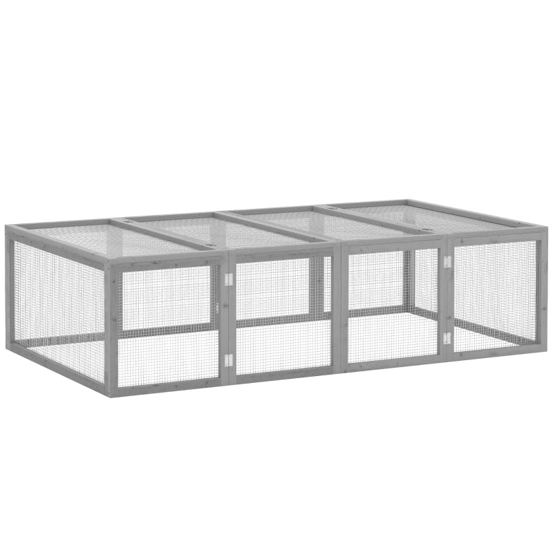 Small Animal Hutch, Outdoor Enclosure, Fir Wood, Grey